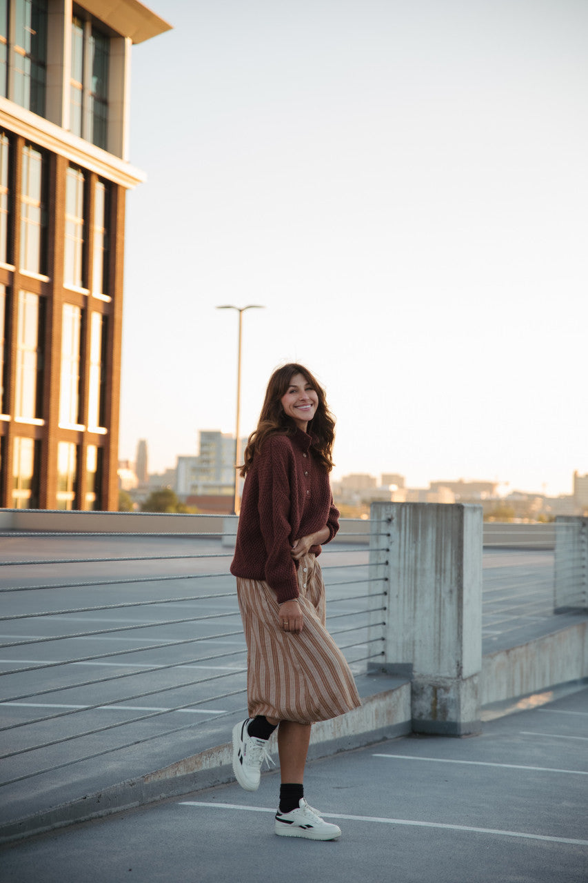 Imogene Oversized Wool Henley in Rust