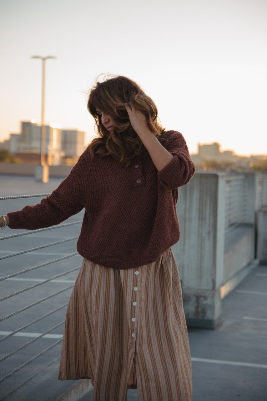 Imogene Oversized Wool Henley in Rust