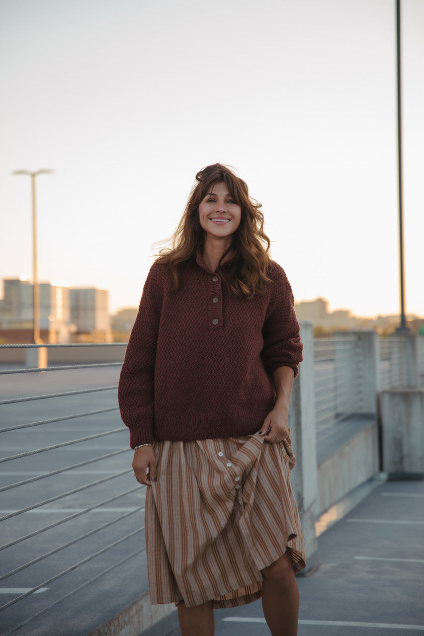 Imogene Oversized Wool Henley in Rust