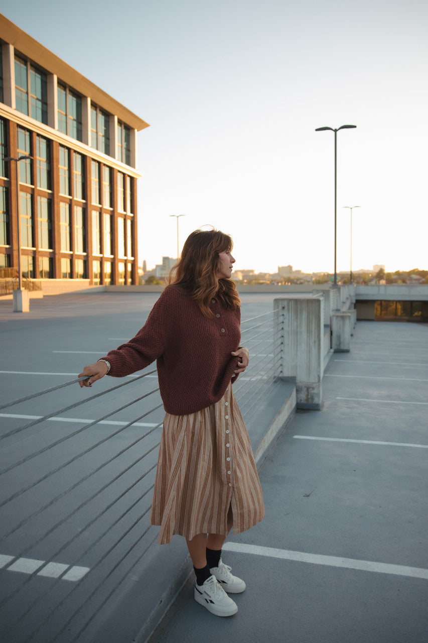 Imogene Oversized Wool Henley in Rust