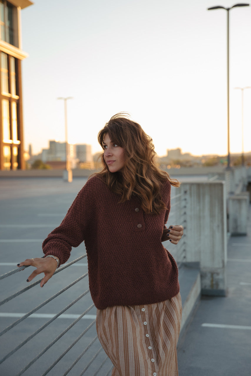 Imogene Oversized Wool Henley in Rust