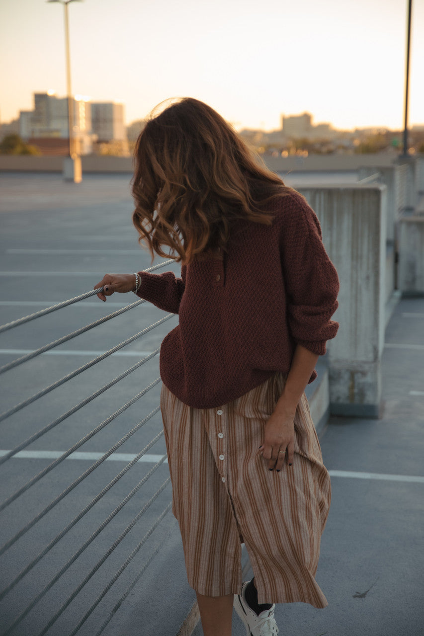 Imogene Oversized Wool Henley in Rust