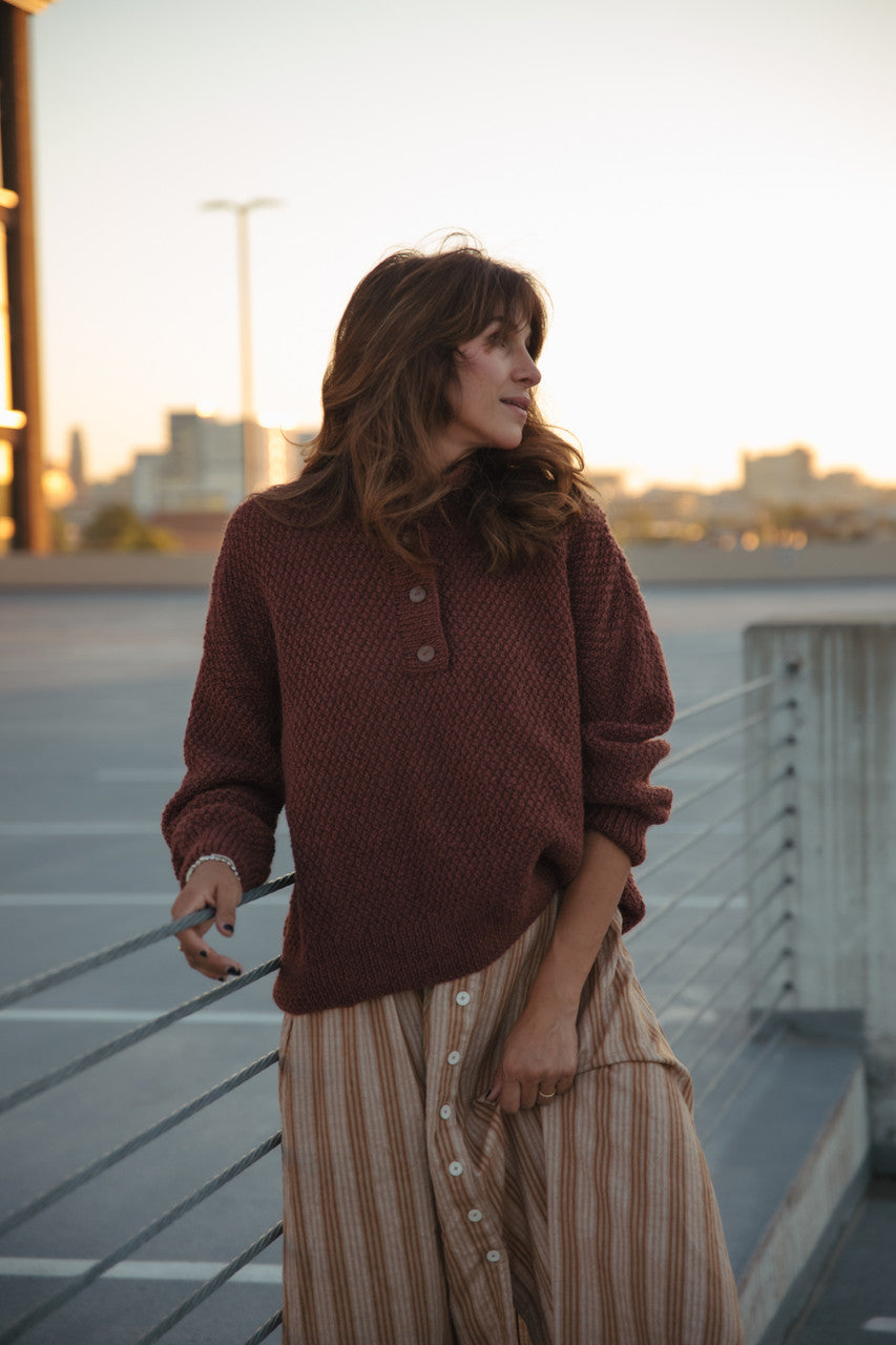 Imogene Oversized Wool Henley in Rust