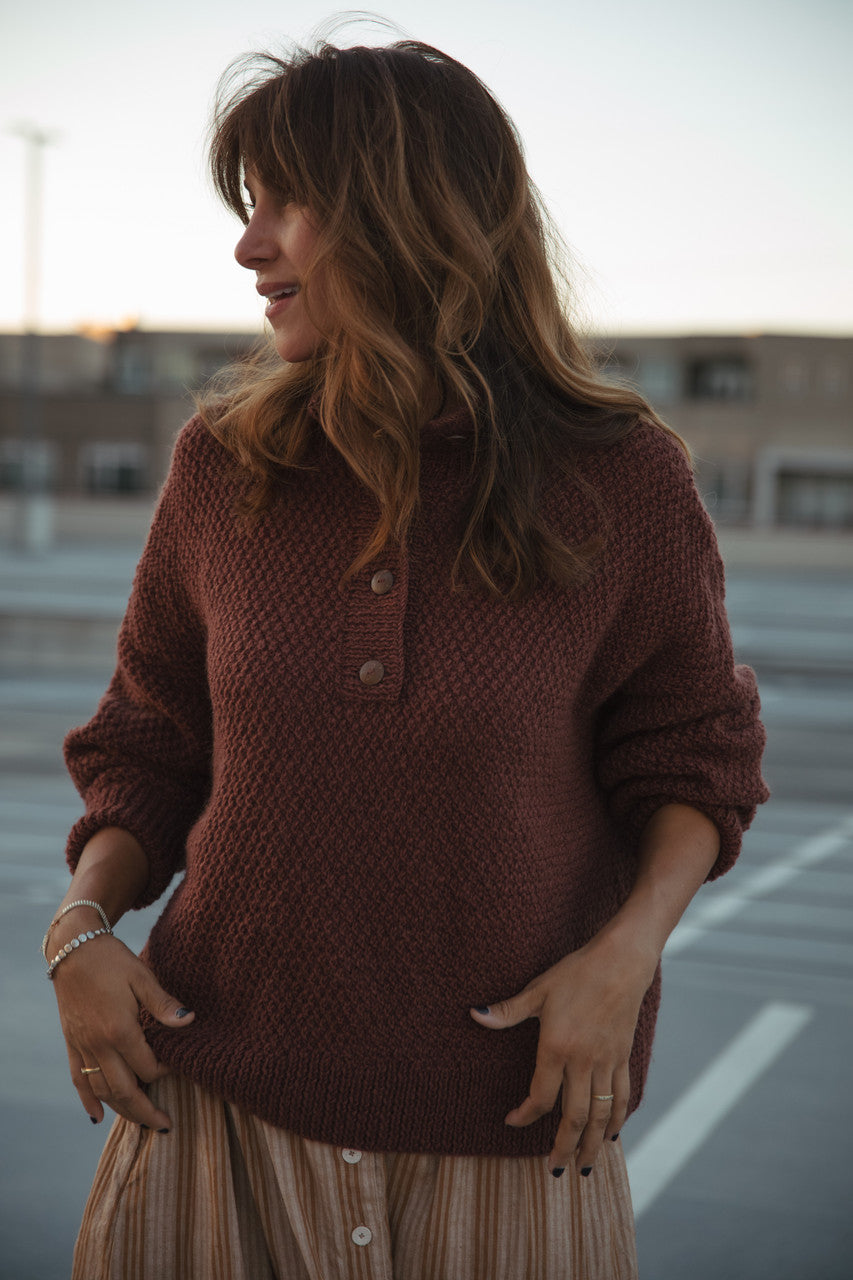 Imogene Oversized Wool Henley in Rust