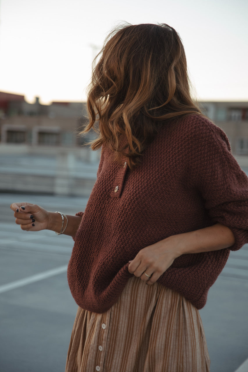 Imogene Oversized Wool Henley in Rust