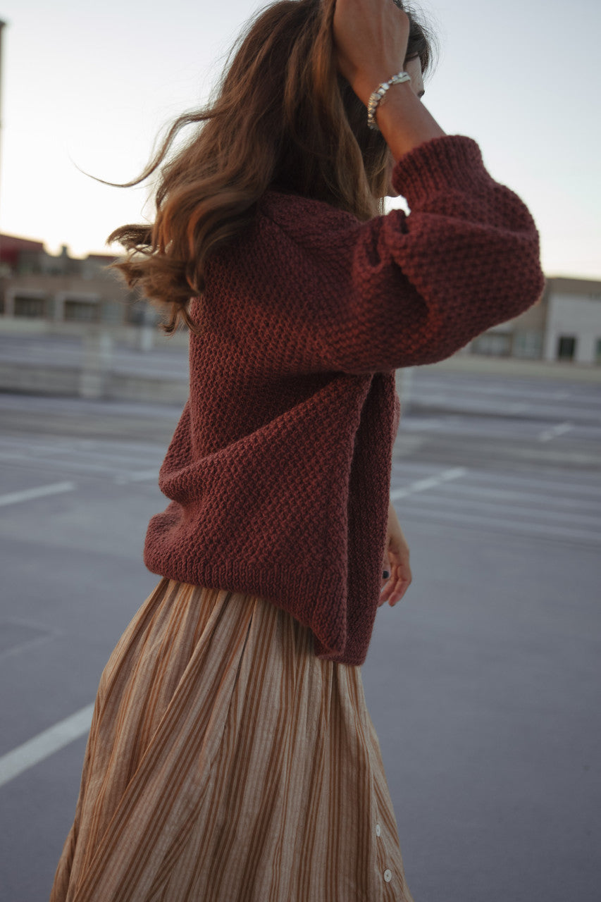 Imogene Oversized Wool Henley in Rust