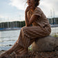Katie Handwoven Cotton Set in Mustard and Cream Stripe - S and M Pants Left