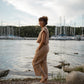 Katie Handwoven Cotton Set in Mustard and Cream Stripe - S and M Pants Left