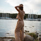 Katie Handwoven Cotton Set in Mustard and Cream Stripe - S and M Pants Left