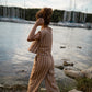 Katie Handwoven Cotton Set in Mustard and Cream Stripe - S and M Pants Left