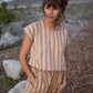 Katie Handwoven Cotton Set in Mustard and Cream Stripe - S and M Pants Left