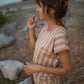 Katie Handwoven Cotton Set in Mustard and Cream Stripe - S and M Pants Left