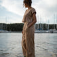 Katie Handwoven Cotton Set in Mustard and Cream Stripe - S and M Pants Left