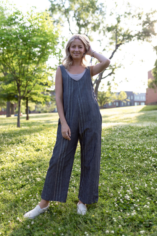 Charli Handwoven Cotton Jumpsuit in Midnight Chambray Made to Order