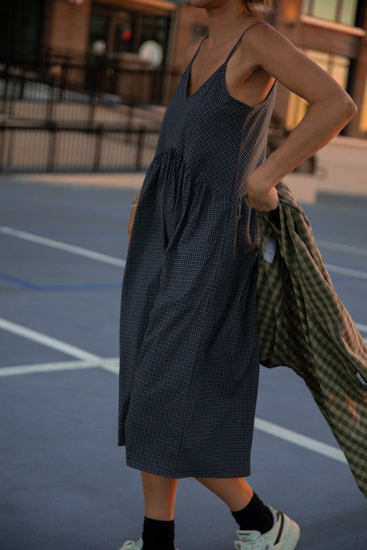 Faro Dress in Recycled Navy Plaid