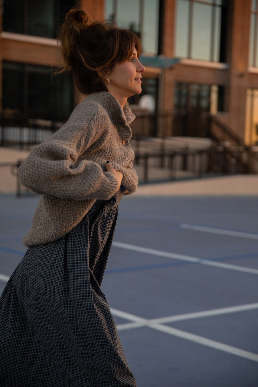 Imogene Oversized Wool Henley in Heather Beige