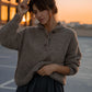Imogene Oversized Wool Henley in Heather Beige Made to Order
