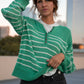 Aiden Classic Breton Style Henley in Green and White Stripe