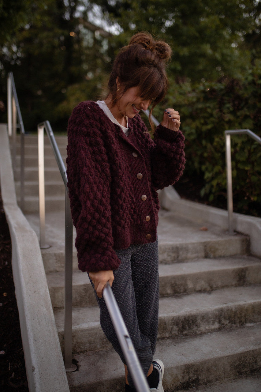 Quinn Wool Cardigan in Plum - M Left