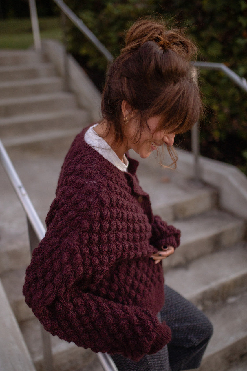 Quinn Wool Cardigan in Plum - M Left