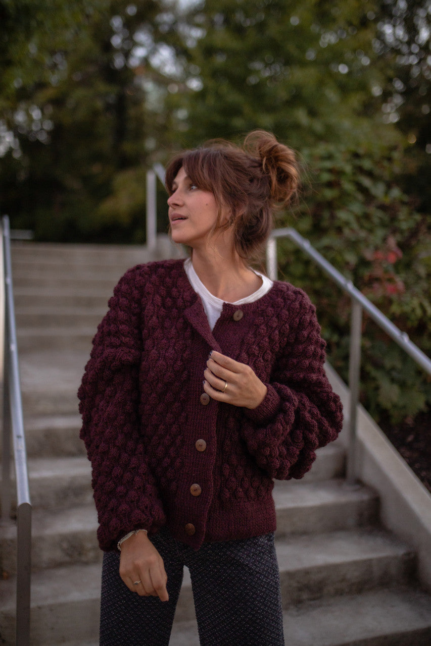 Quinn Wool Cardigan in Plum - M Left