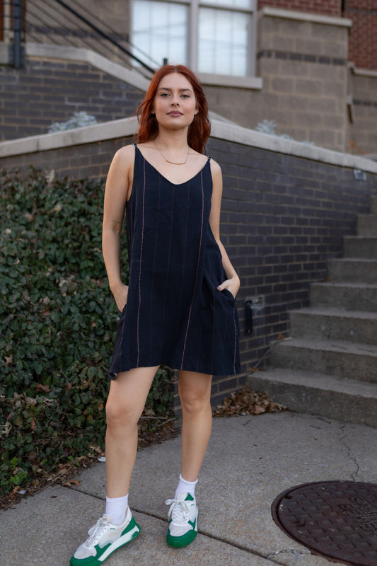 Ruthi Handwoven Cotton Dress in Black - S Left