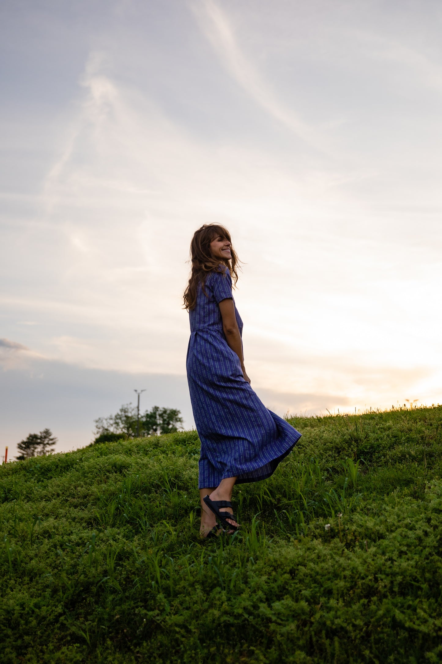 Eloise Handwoven Cotton Dress in Periwinkle Made to Order