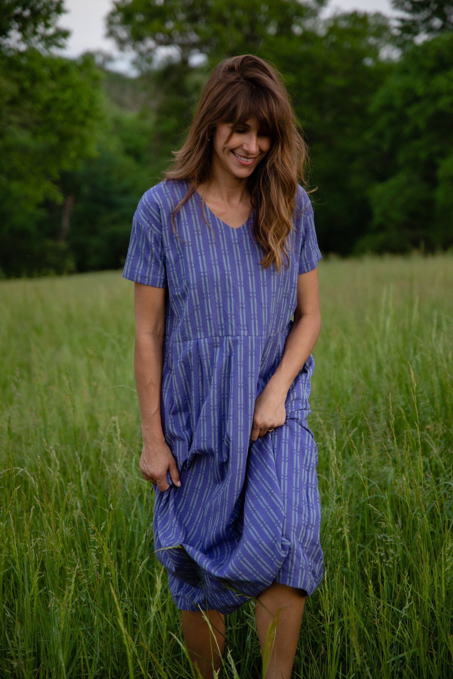 Eloise Handwoven Cotton Dress in Periwinkle Made to Order