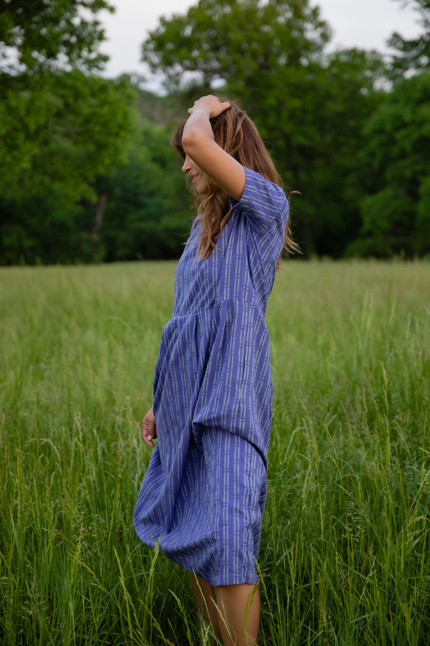 Eloise Handwoven Cotton Dress in Periwinkle Made to Order