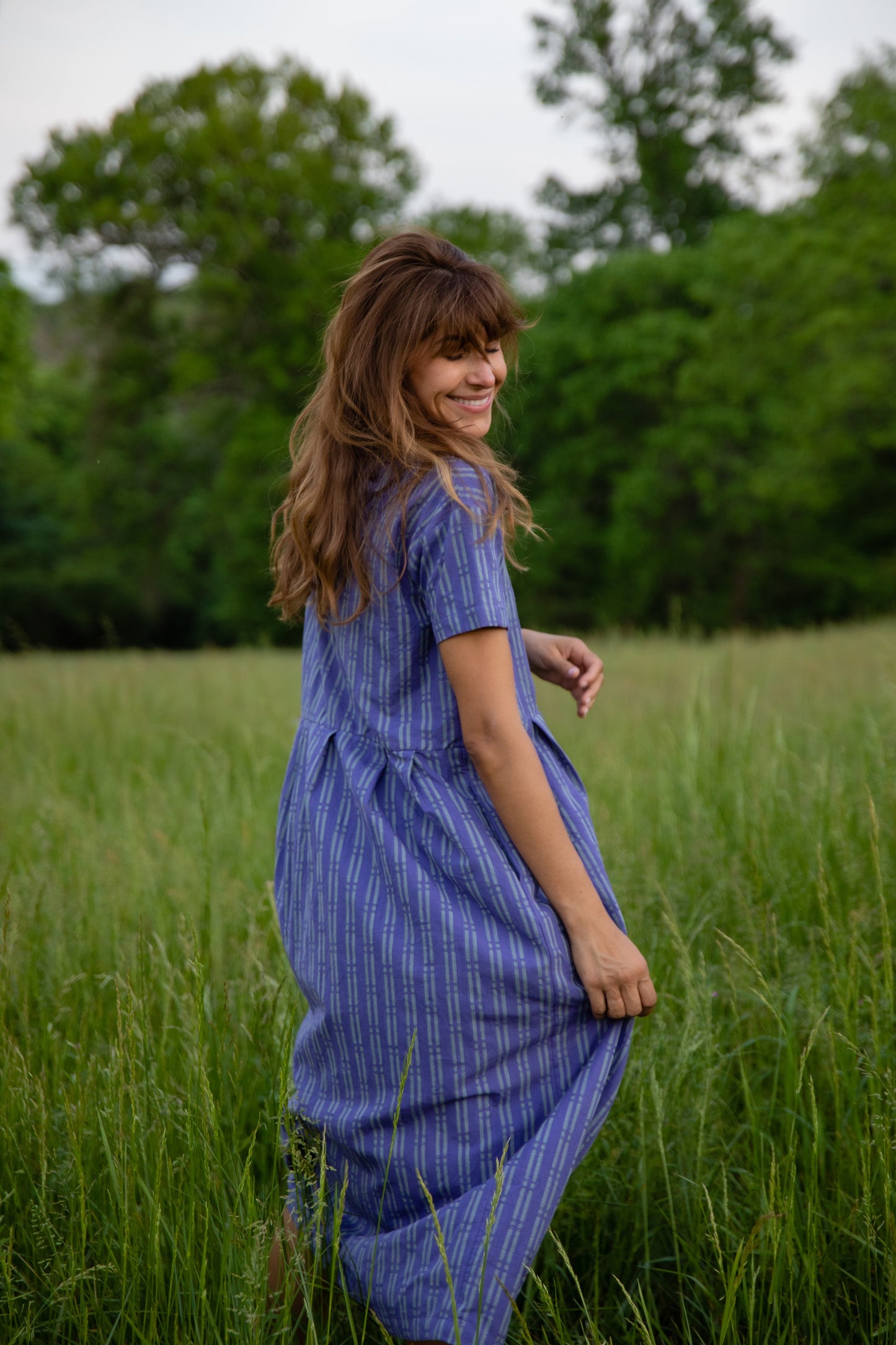 Eloise Handwoven Cotton Dress in Periwinkle Made to Order