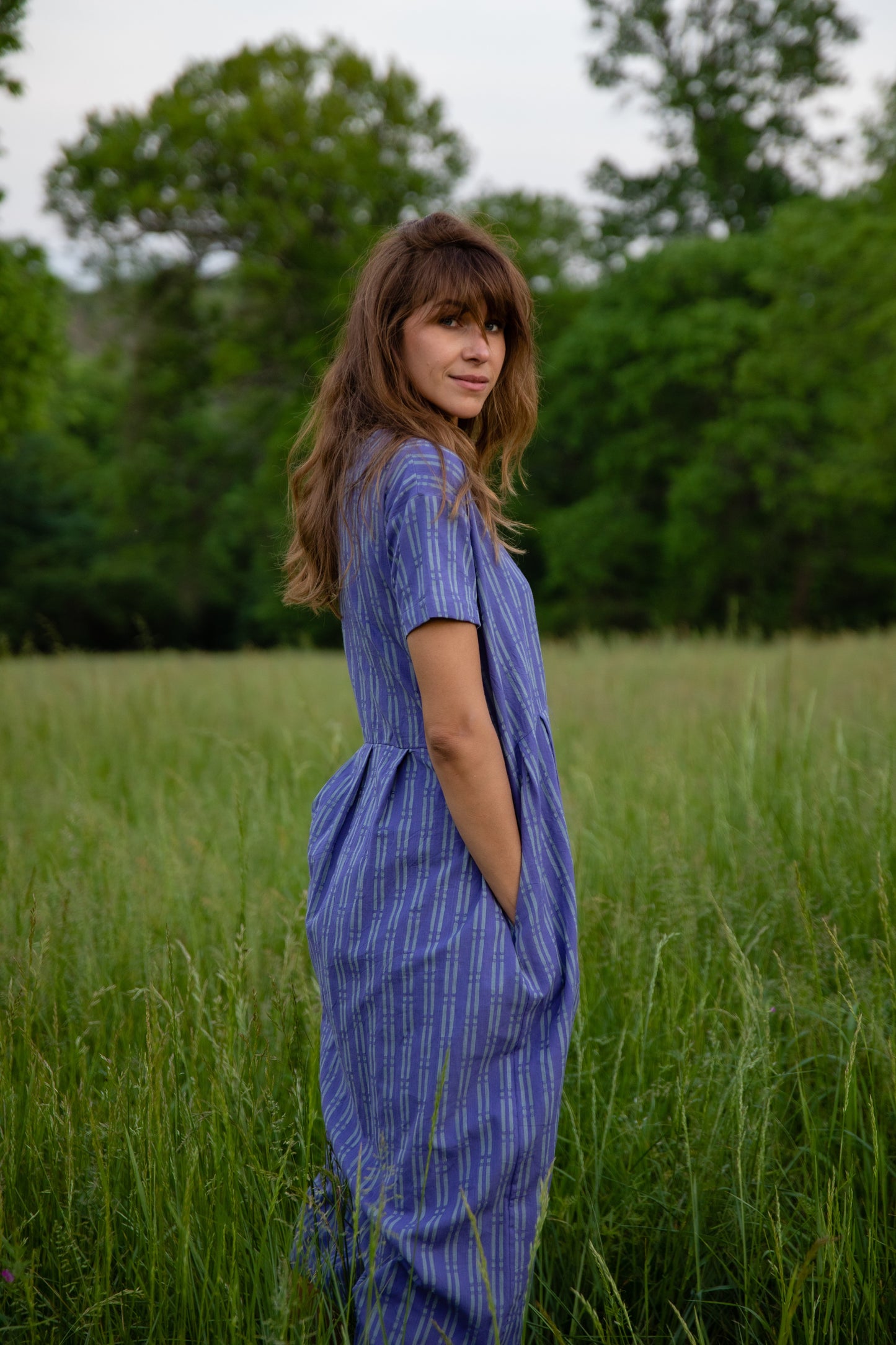 Eloise Handwoven Cotton Dress in Periwinkle Made to Order