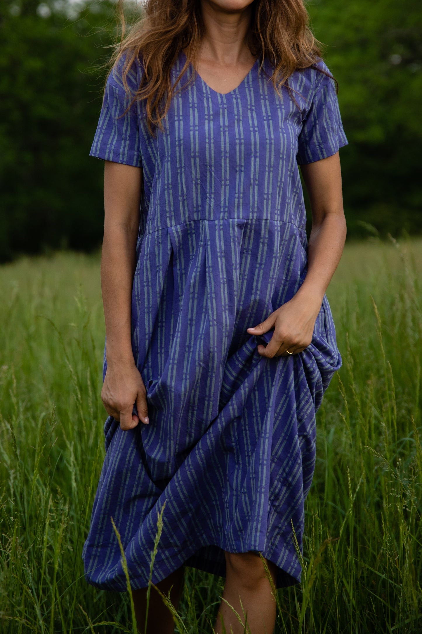 Eloise Handwoven Cotton Dress in Periwinkle Made to Order