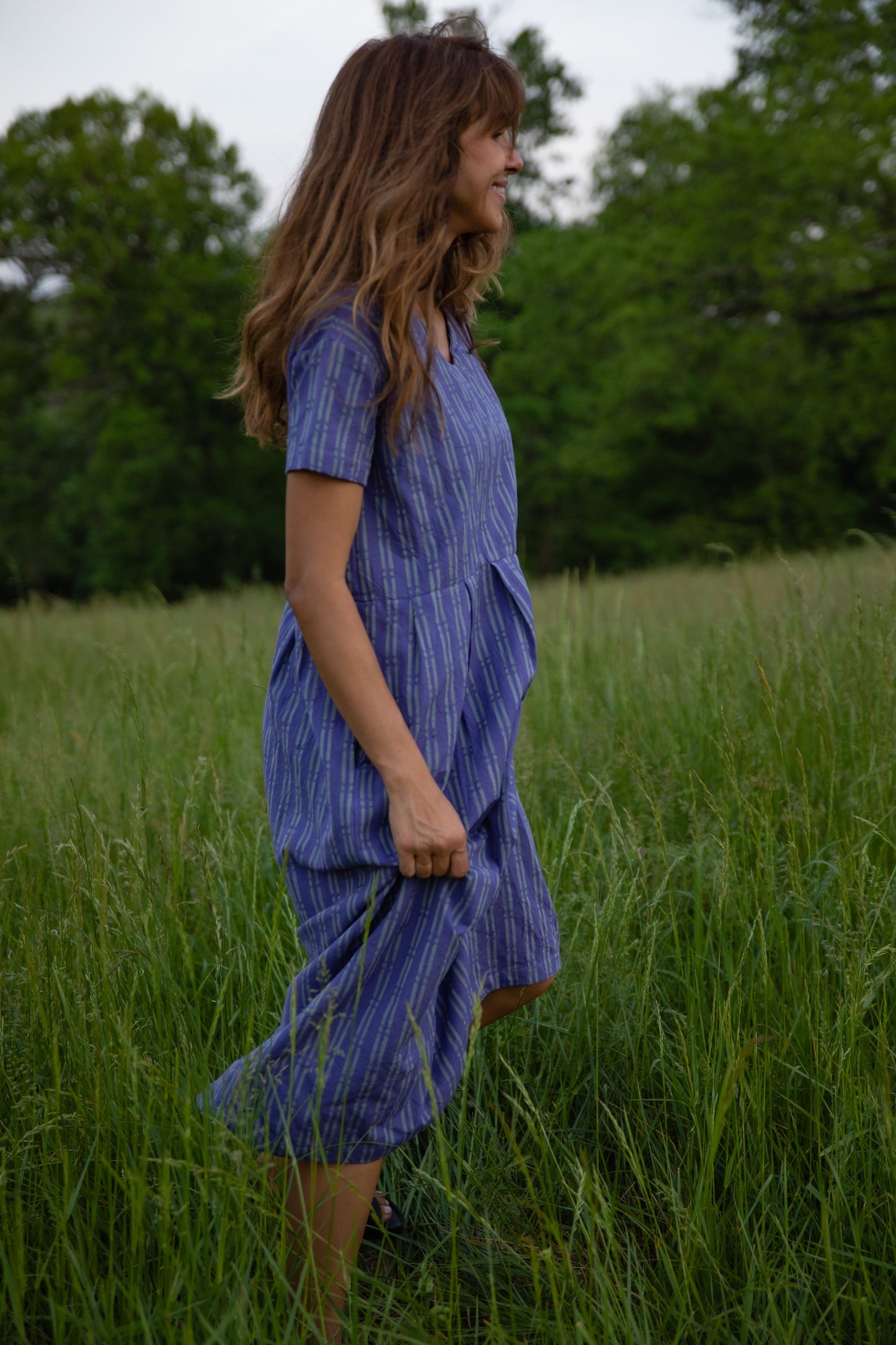 Eloise Handwoven Cotton Dress in Periwinkle Made to Order
