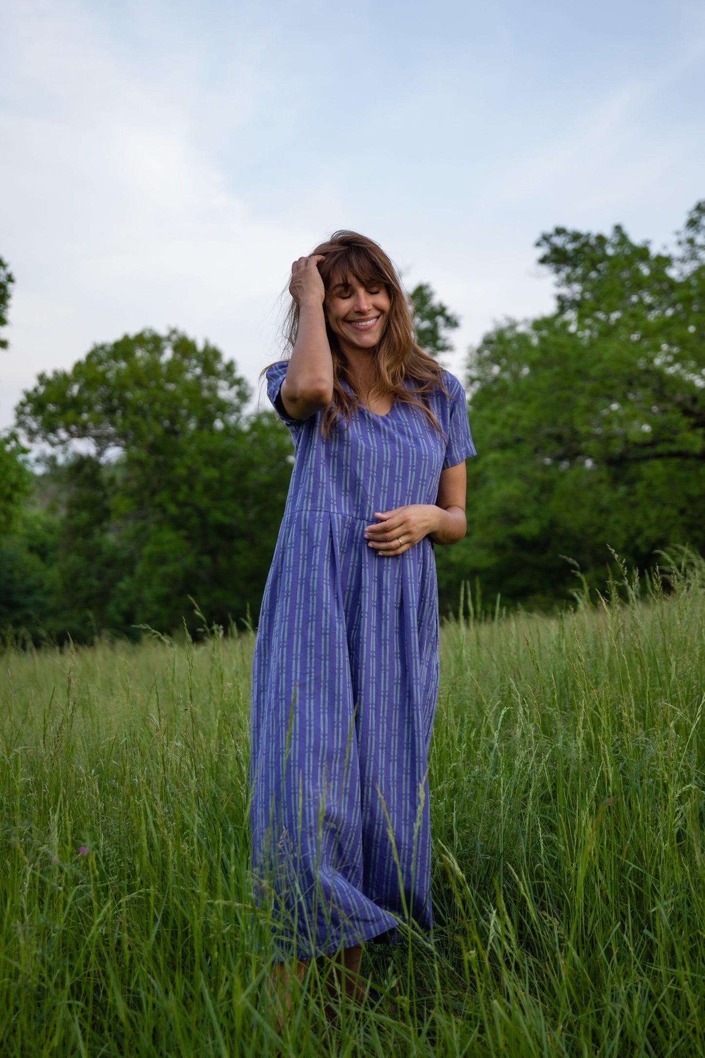 Eloise Handwoven Cotton Dress in Periwinkle Made to Order