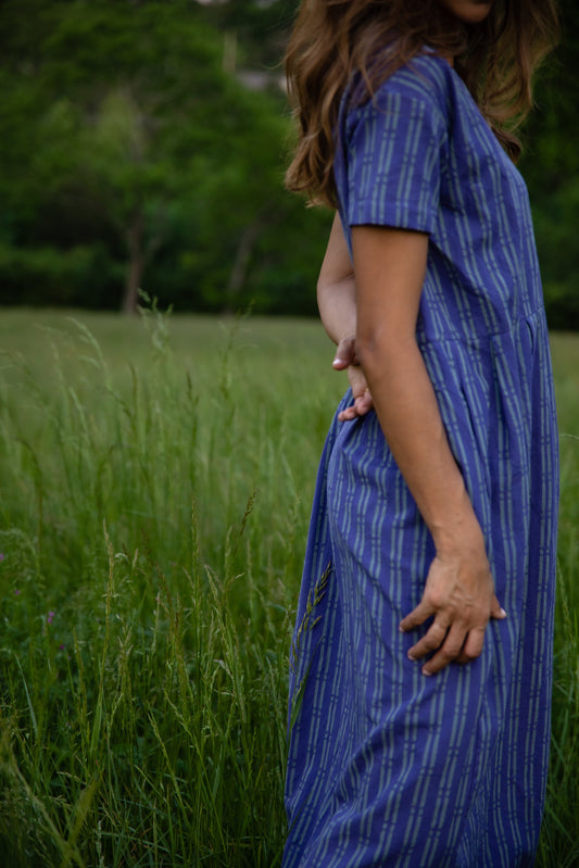 Eloise Handwoven Cotton Dress in Periwinkle Made to Order