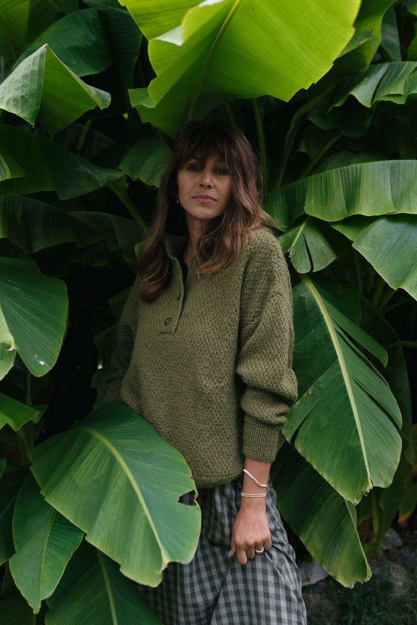 Imogene Oversized Wool Henley in Moss - Pre-Order 1/30