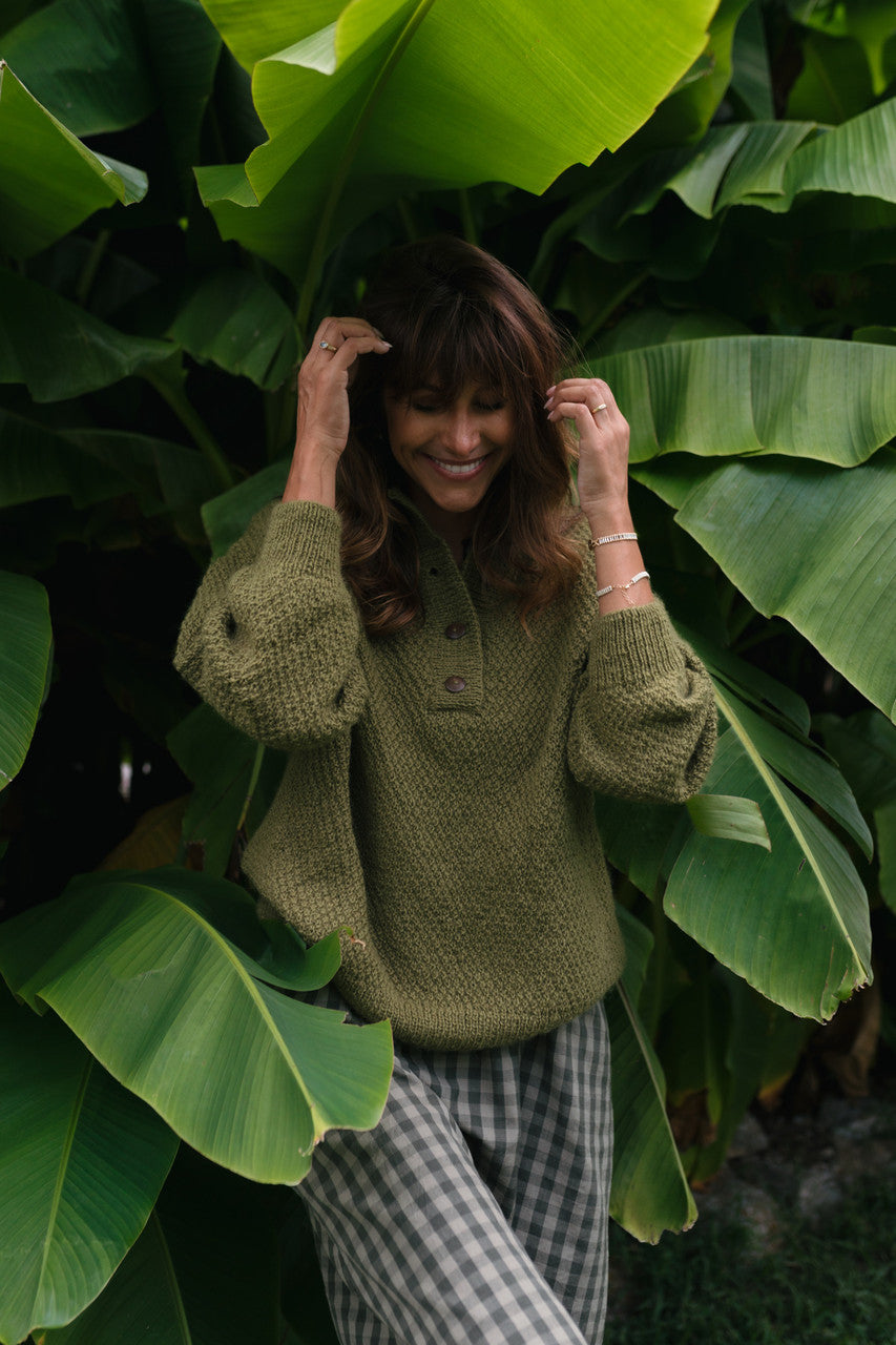 Imogene Oversized Wool Henley in Moss - Pre-Order 1/30