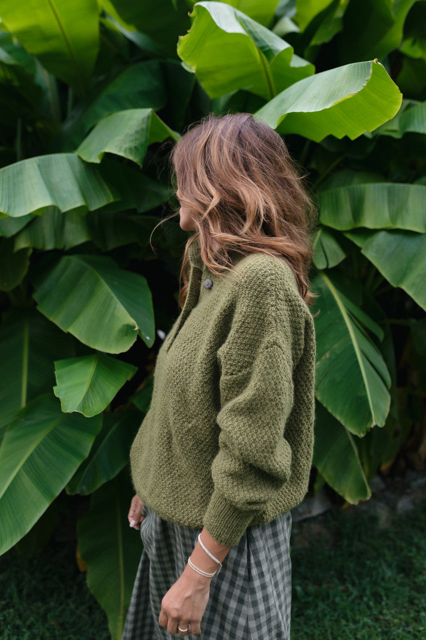 Imogene Oversized Wool Henley in Moss - Pre-Order 1/30