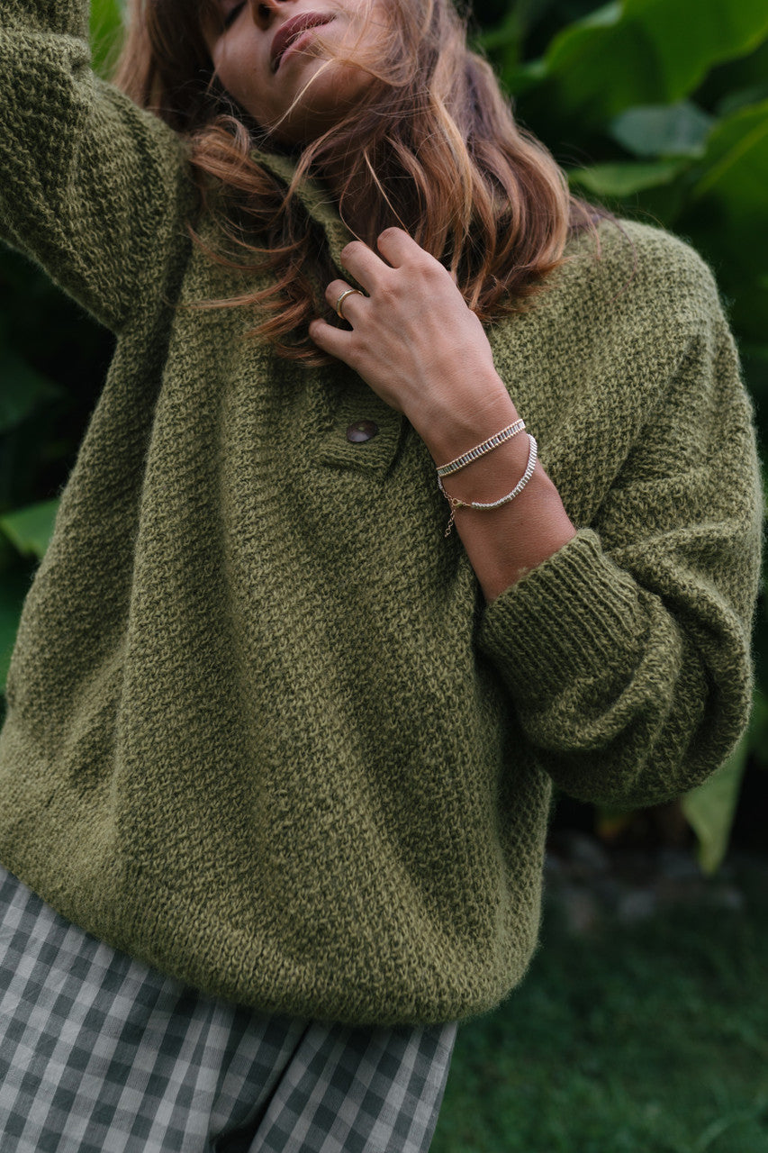 Imogene Oversized Wool Henley in Moss - Pre-Order 1/30