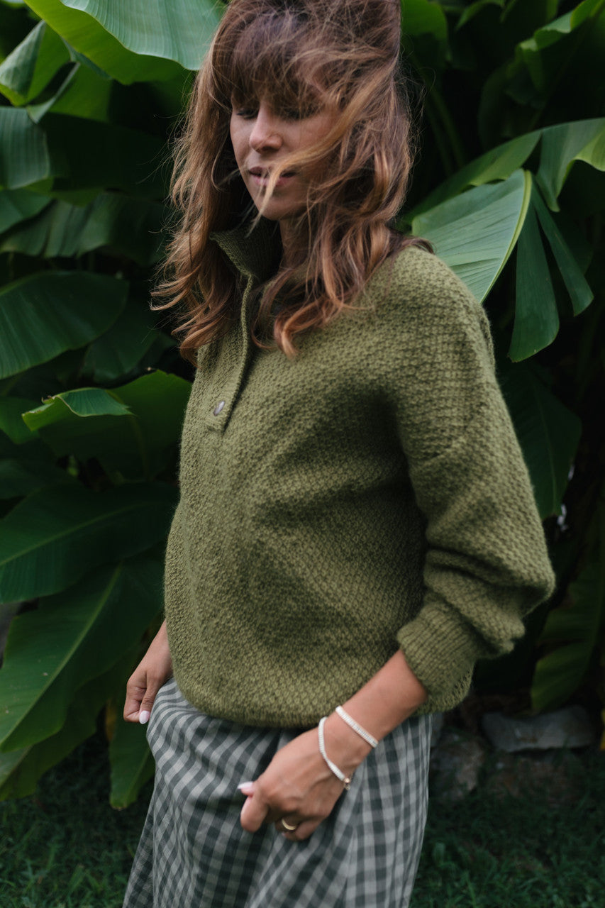 Imogene Oversized Wool Henley in Moss - Pre-Order 1/30