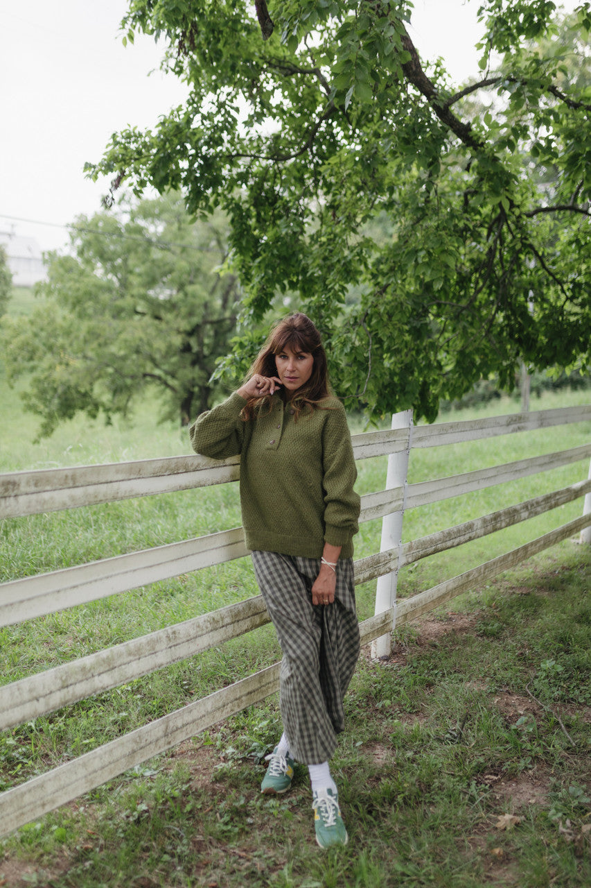 Imogene Oversized Wool Henley in Moss - Pre-Order 1/30