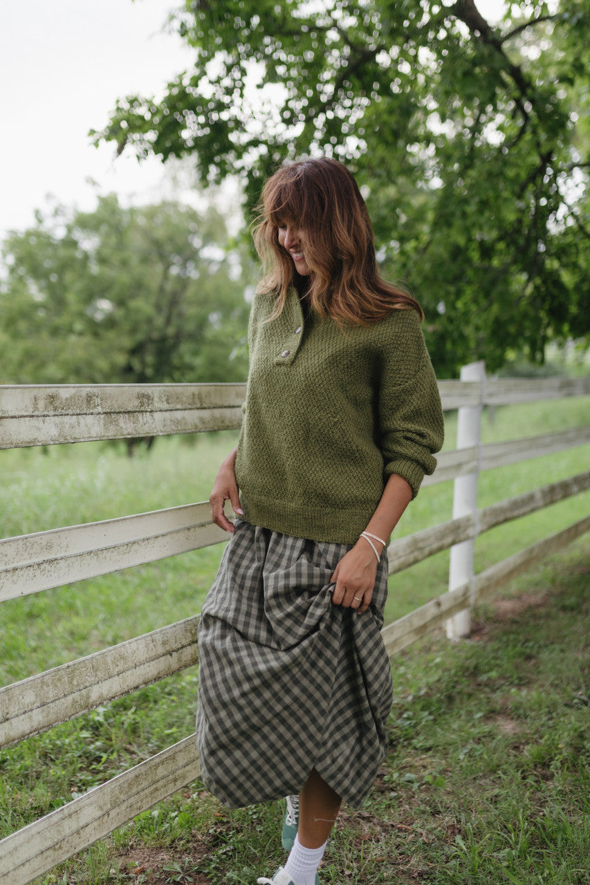 Imogene Oversized Wool Henley in Moss - Pre-Order 1/30