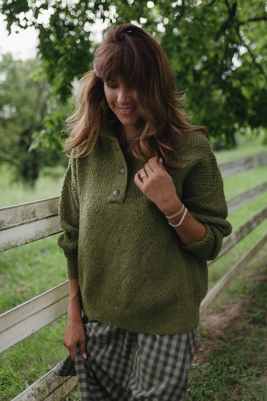 Imogene Oversized Wool Henley in Moss - Pre-Order 1/30