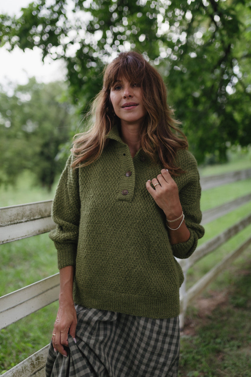 Imogene Oversized Wool Henley in Moss - Pre-Order 1/30