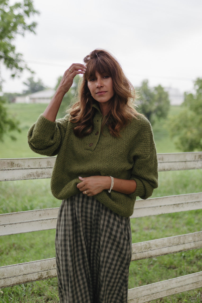 Imogene Oversized Wool Henley in Moss - Pre-Order 1/30