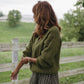 Imogene Oversized Wool Henley in Moss Made to Order