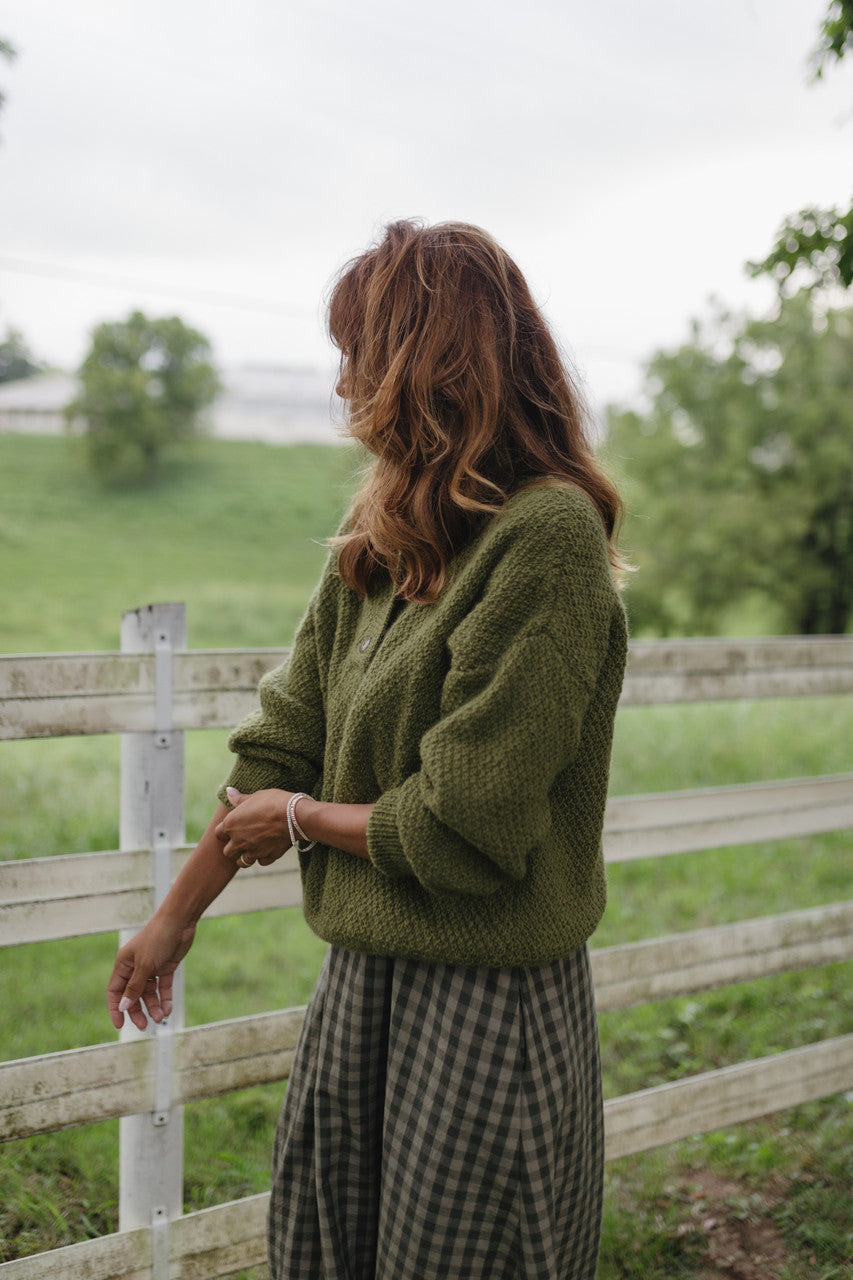 Imogene Oversized Wool Henley in Moss - Pre-Order 1/30