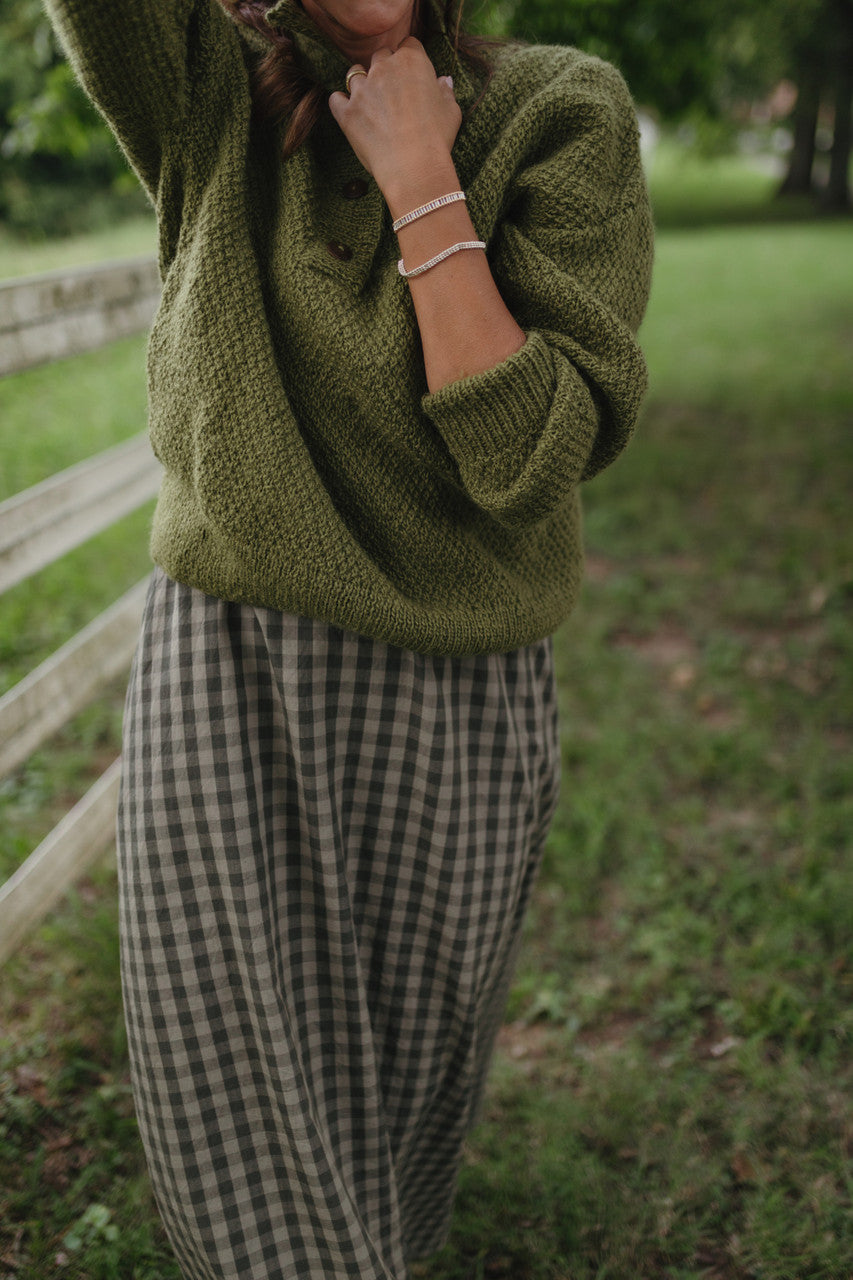 Imogene Oversized Wool Henley in Moss - Pre-Order 1/30