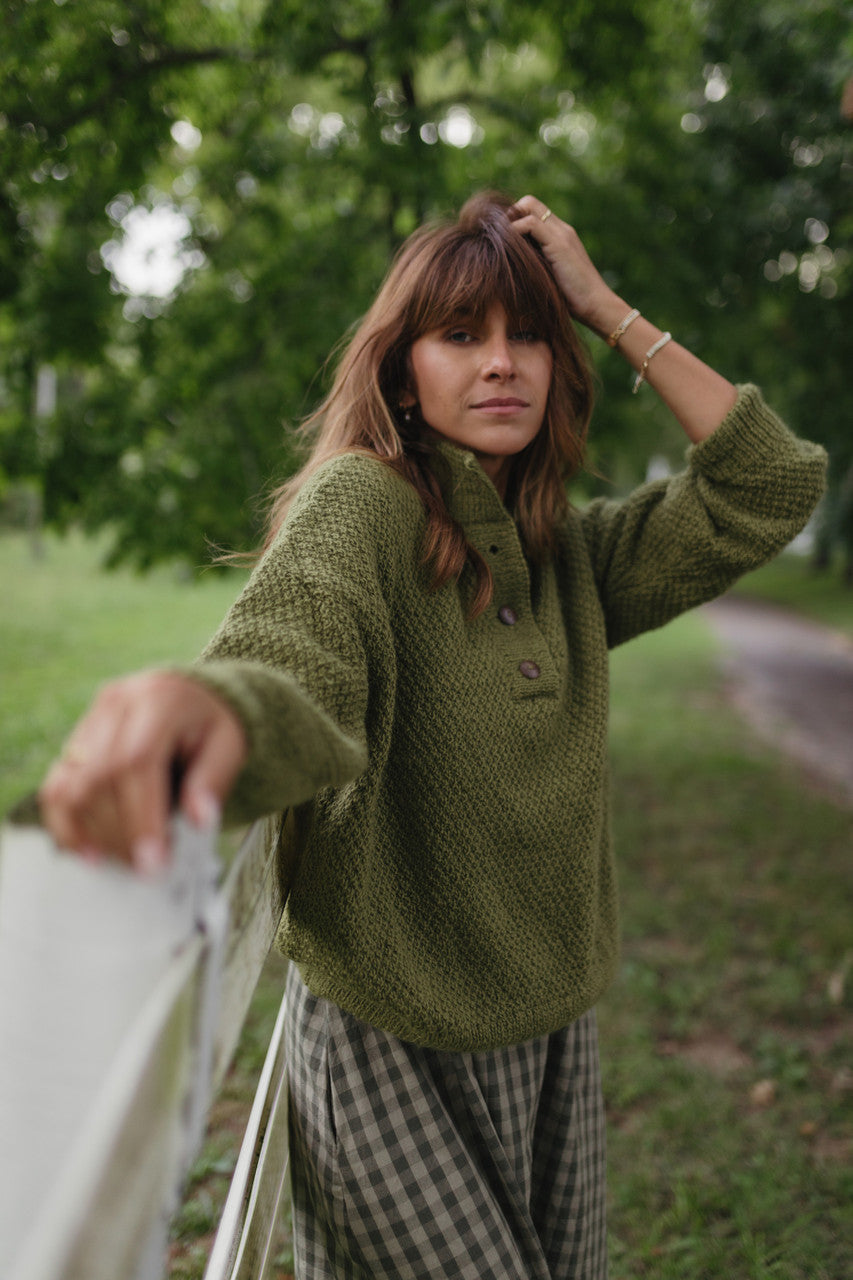 Imogene Oversized Wool Henley in Moss - Pre-Order 1/30