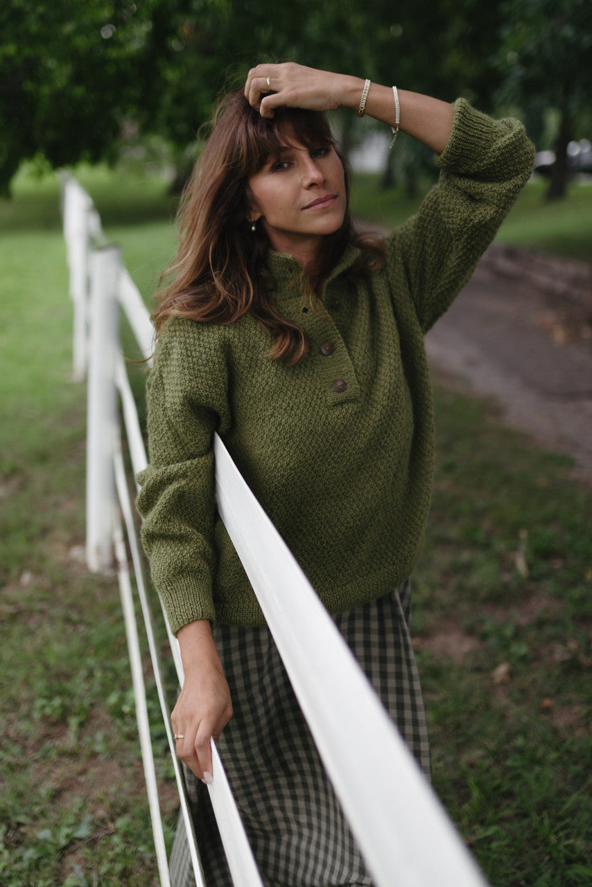 Imogene Oversized Wool Henley in Moss - Pre-Order 1/30